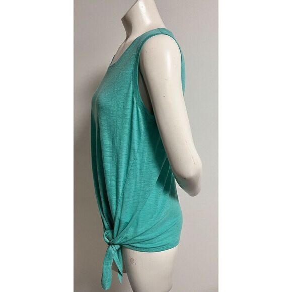 Maette Womens Teal Linen Tank Top Scoop Neck Knot Front Size M - Picture 4 of 8